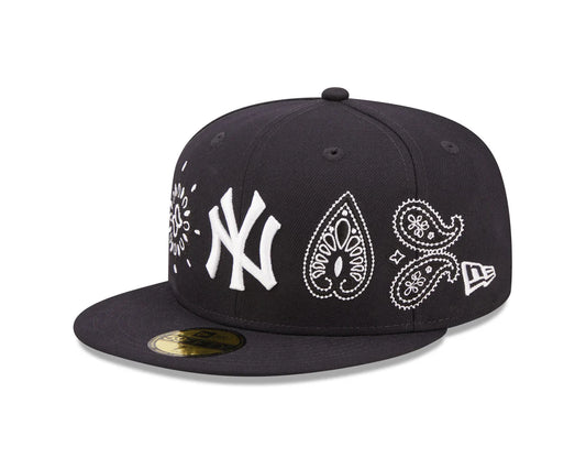 59FIFTY FITTED CAP NY NEW YORK YANKEES - AOP PAISLEY EMBROIDEY  - SIZE 7 1/2 - BLACK
